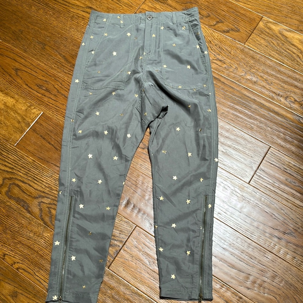sass & bide Olive Green Ankle Pants with‎ Gold Star Print